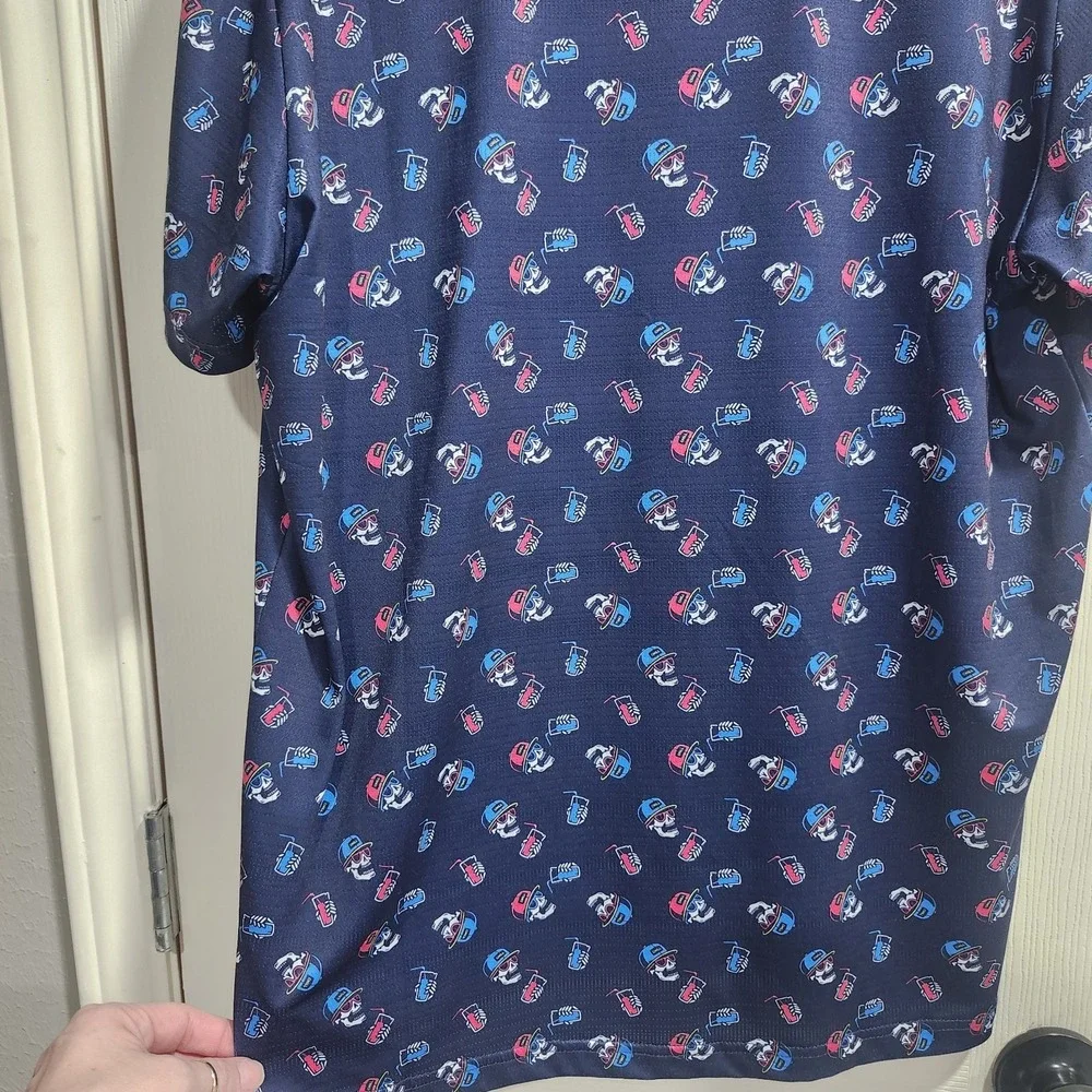Druids Golf Polo‎ Shirt Men's S Navy Skull Print Performance Moisture Wicking